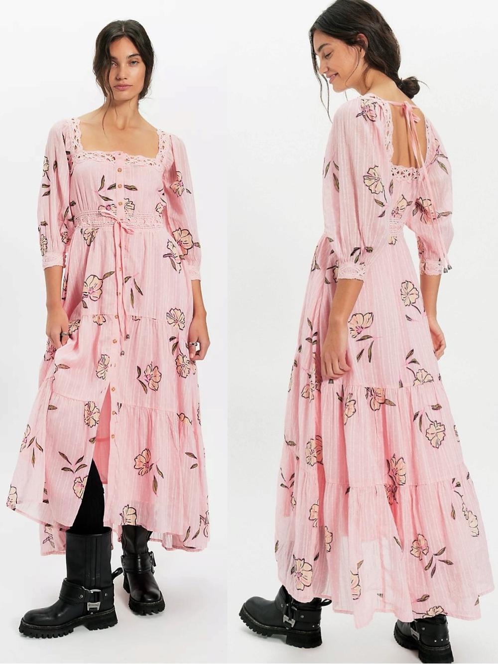 Free People Bohemian Cottage Ethereal Dainty Morning Meadows Maxi Dress Large - Picture 3 of 16